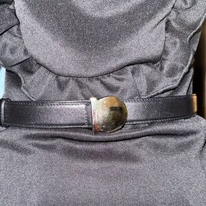 Salvatore Ferragamo Black Leather Belt with Polished Silver Gancini Buckle